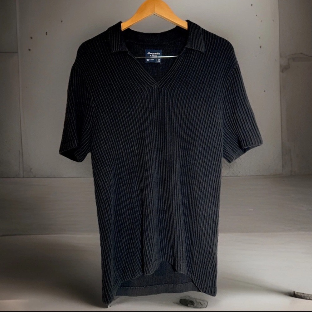 Abercrombie & Fitch Ribbed Black Polo Shirt